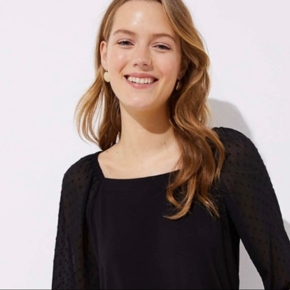 NWOT • LOFT • Black Clip Dot Off-Shoulder Blouse • - Picture 4 of 5